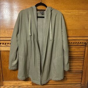 Eddie Bauer Women's Olive Green Open Front Camp Fleece Hoodie Wrap